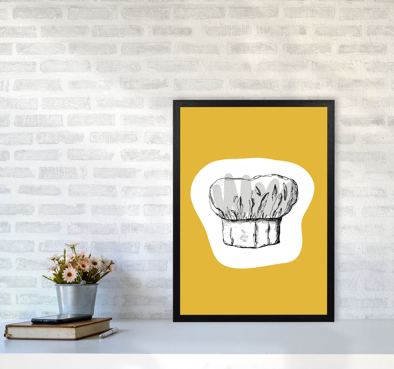 Kitchen Pop Chef's Hat Mustard Art Print by Pixy Paper A2 White Frame