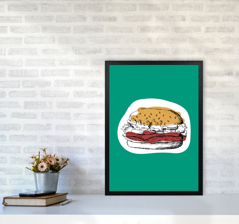Kitchen Pop Burger Teal Art Print by Pixy Paper A2 White Frame