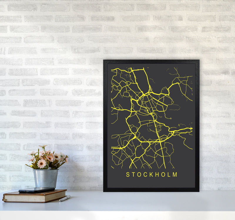 Stockholm Map Neon Art Print by Pixy Paper A2 White Frame