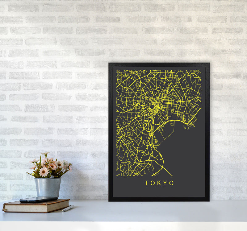 Tokyo Map Neon Art Print by Pixy Paper A2 White Frame