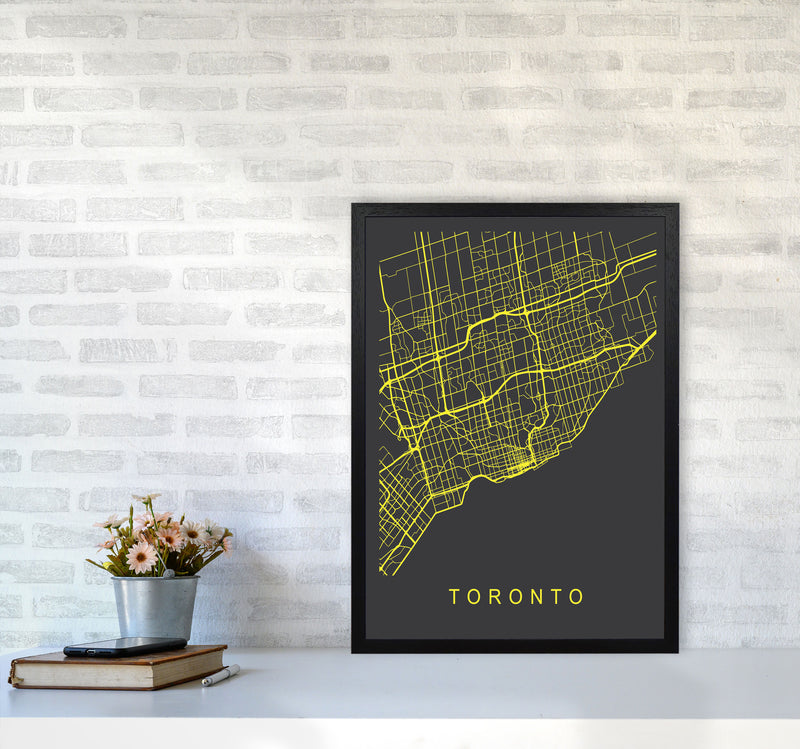Toronto Map Neon Art Print by Pixy Paper A2 White Frame