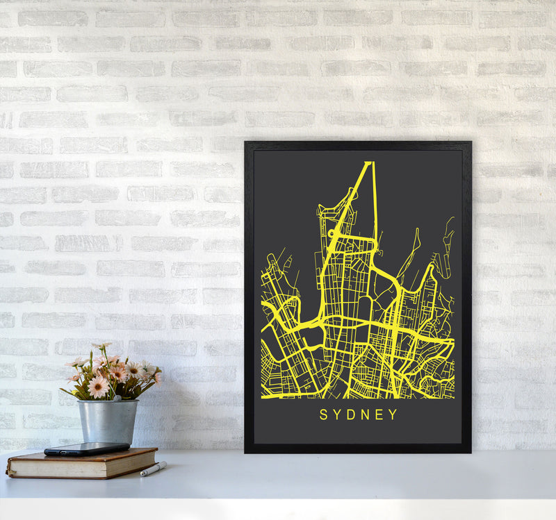 Sydney Map Neon Art Print by Pixy Paper A2 White Frame