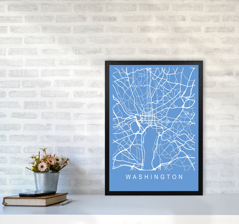 Washington Map Blueprint Art Print by Pixy Paper A2 White Frame