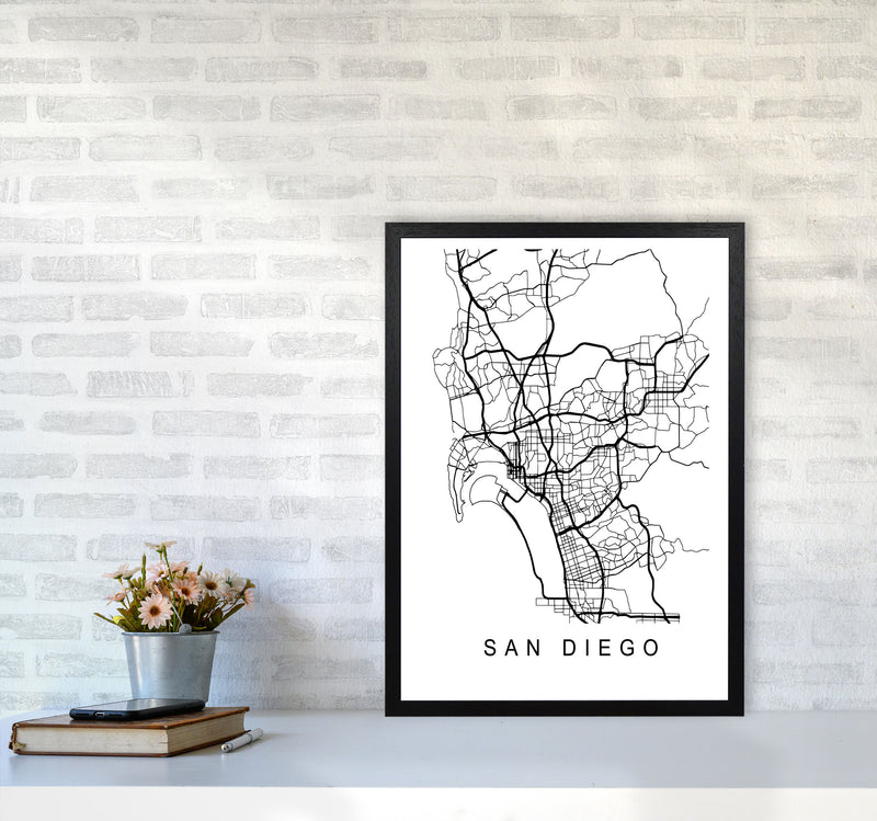 San Diego Map Art Print by Pixy Paper A2 White Frame