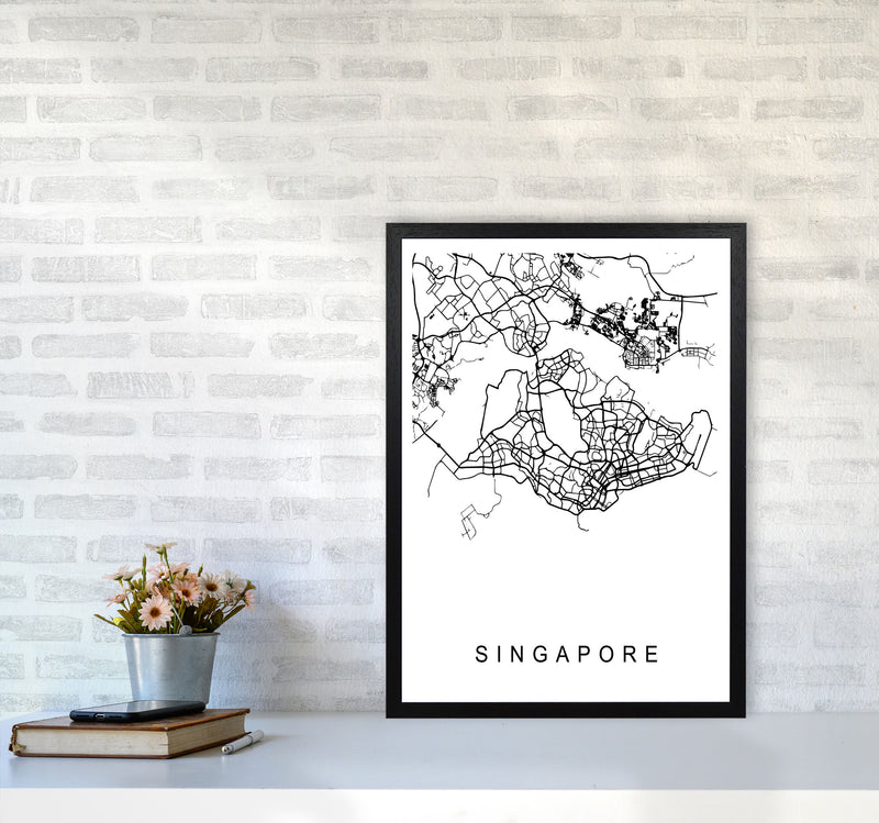 Singapore Map Art Print by Pixy Paper A2 White Frame