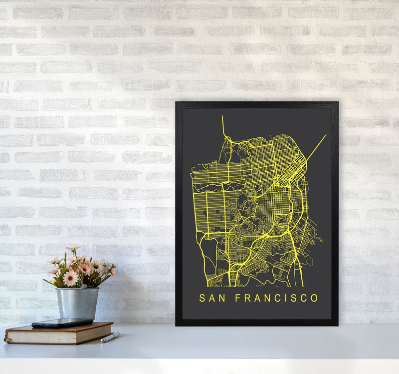 San Francisco Map Neon Art Print by Pixy Paper A2 White Frame