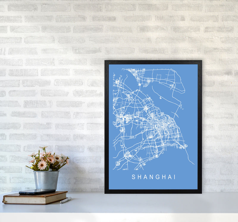 Shanghai Map Blueprint Art Print by Pixy Paper A2 White Frame