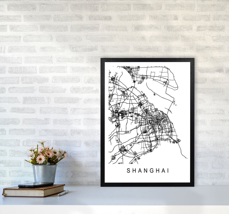 Shanghai Map Art Print by Pixy Paper A2 White Frame