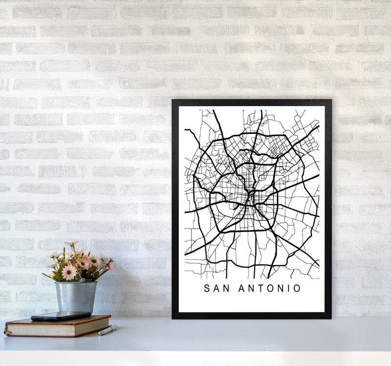 San Antonio Map Art Print by Pixy Paper A2 White Frame