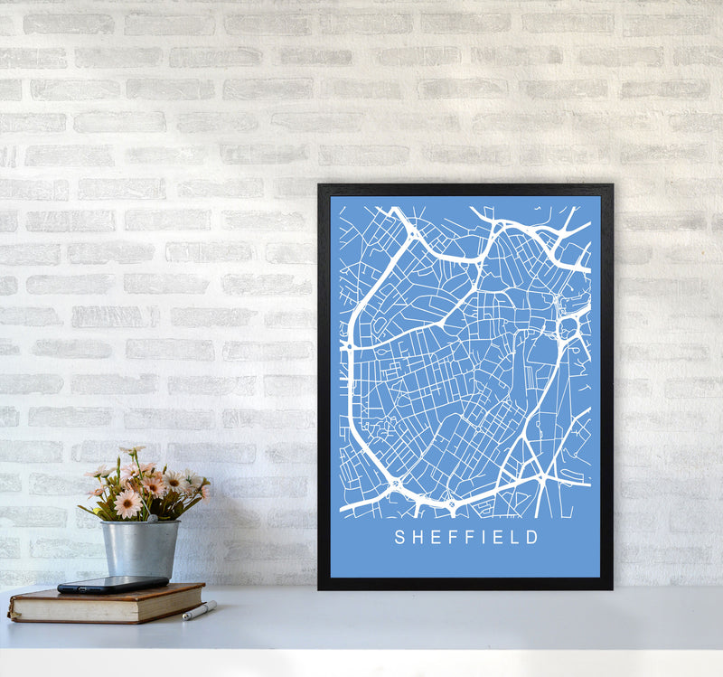 Sheffield Map Blueprint Art Print by Pixy Paper A2 White Frame