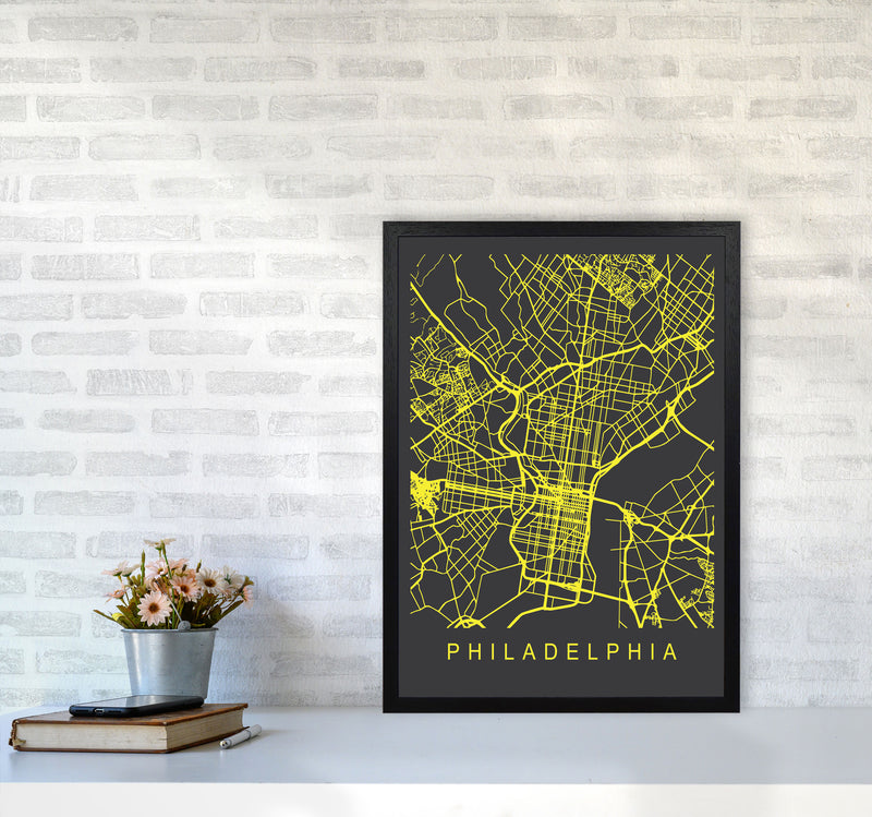 Philadelphia Map Neon Art Print by Pixy Paper A2 White Frame
