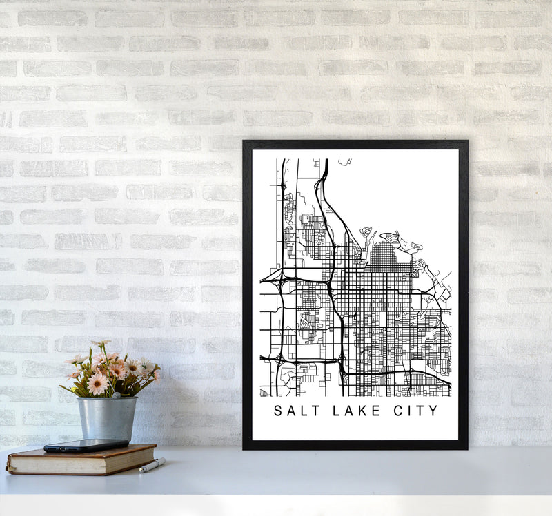 Salt Lake Map Art Print by Pixy Paper A2 White Frame