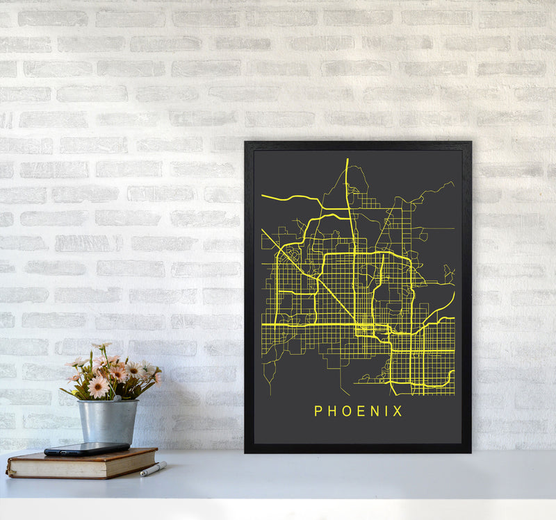 Phoenix Map Neon Art Print by Pixy Paper A2 White Frame