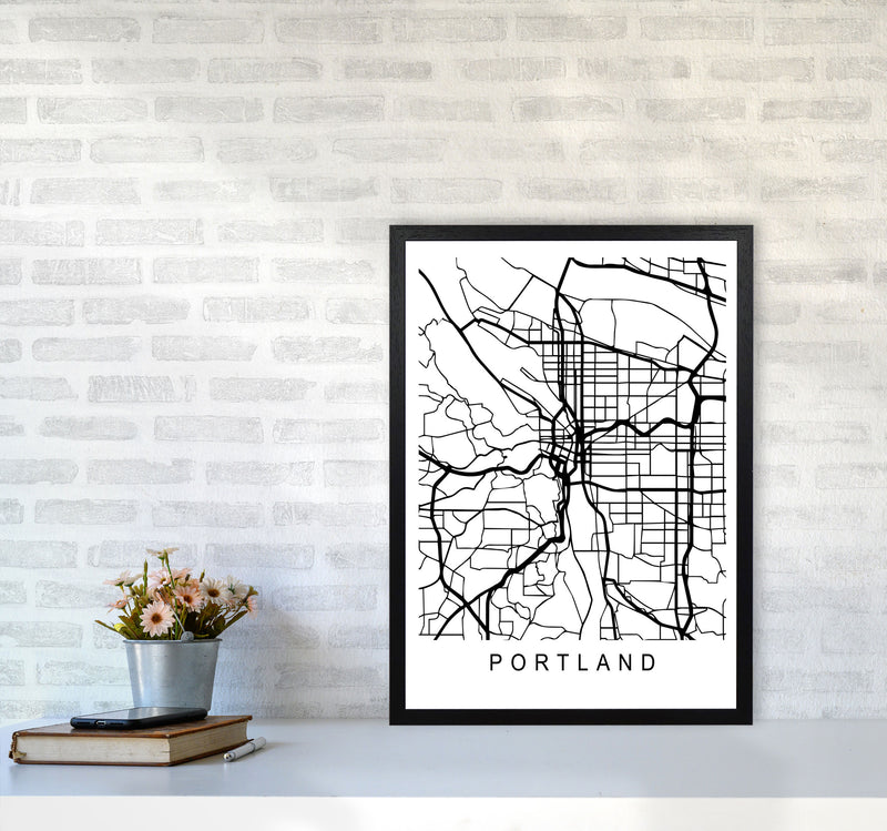 Portland Map Art Print by Pixy Paper A2 White Frame