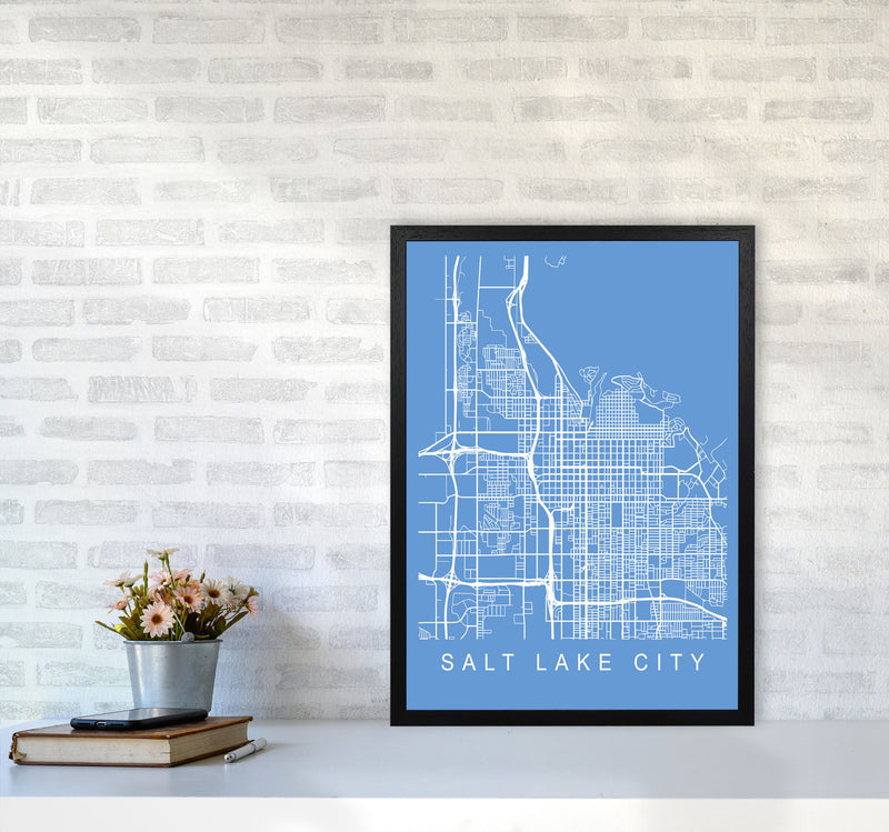 Salt Lake City Map Blueprint Art Print by Pixy Paper A2 White Frame