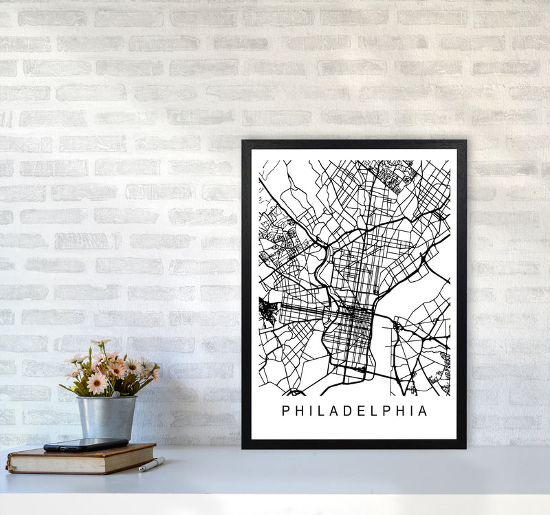 Philadelphia Map Art Print by Pixy Paper A2 White Frame