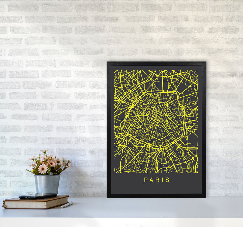 Paris Map Neon Art Print by Pixy Paper A2 White Frame