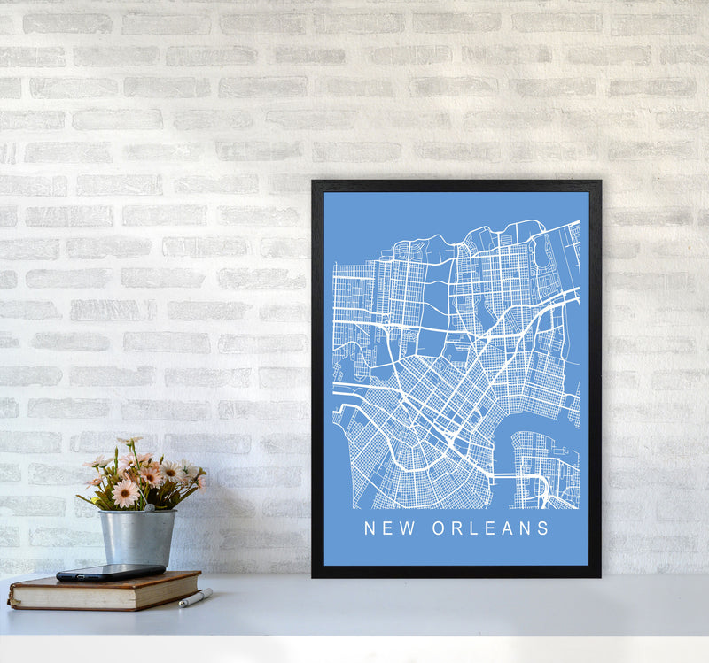 New Orleans Map Blueprint Art Print by Pixy Paper A2 White Frame