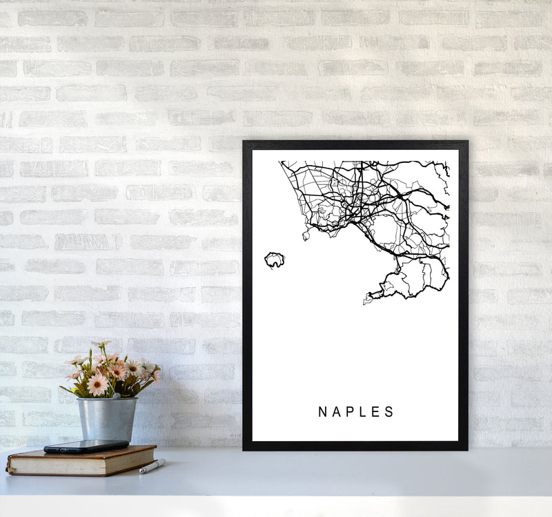 Naples Map Art Print by Pixy Paper A2 White Frame