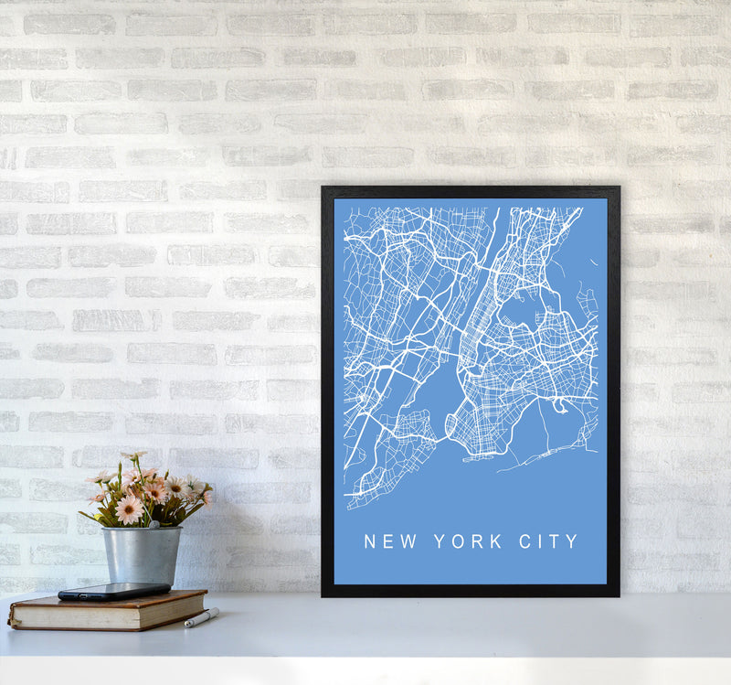 New York City Map Blueprint Art Print by Pixy Paper A2 White Frame