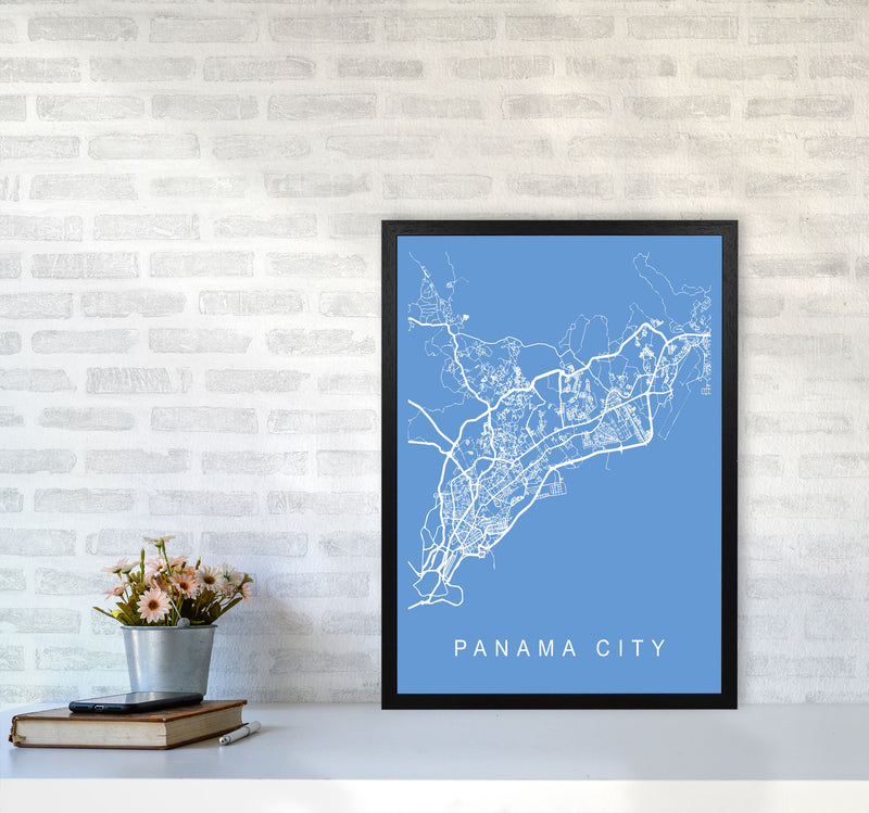 Panama City Map Blueprint Art Print by Pixy Paper A2 White Frame