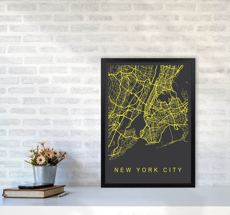 New York City Map Neon Art Print by Pixy Paper A2 White Frame