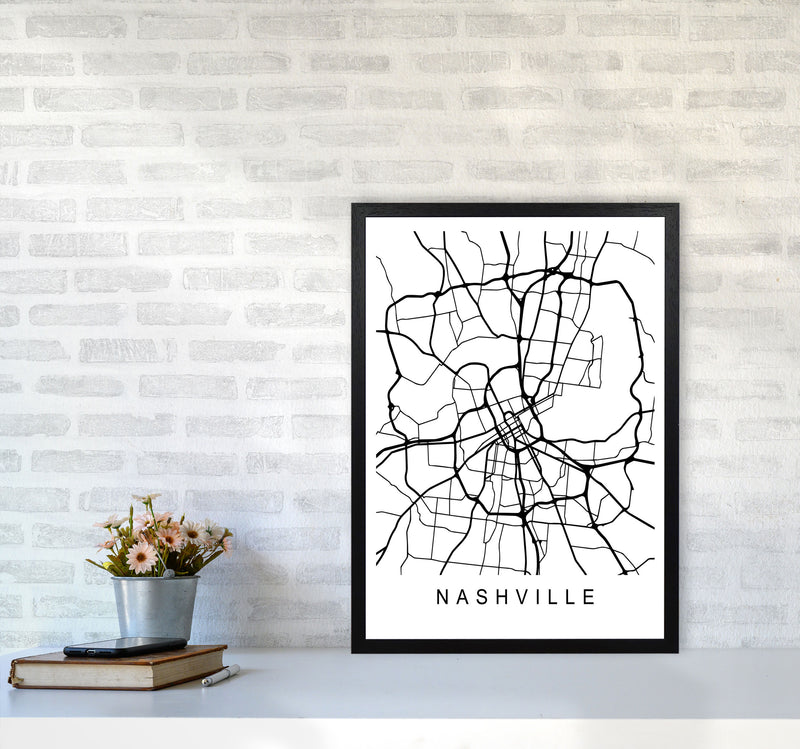 Nashville Map Art Print by Pixy Paper A2 White Frame