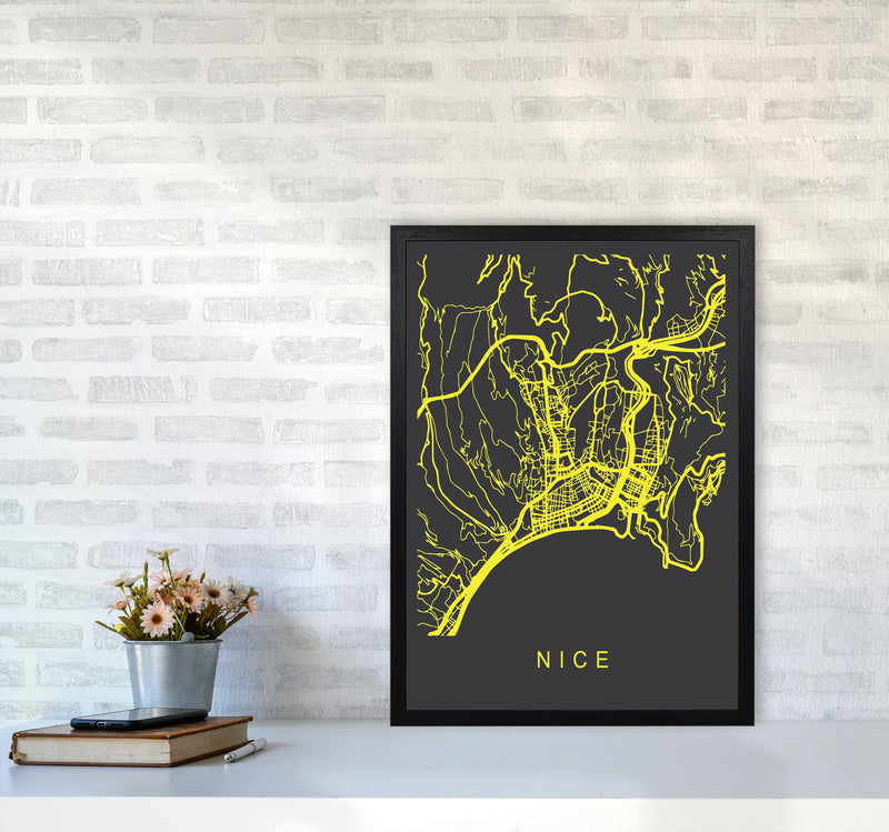 Nice Map Neon Art Print by Pixy Paper A2 White Frame