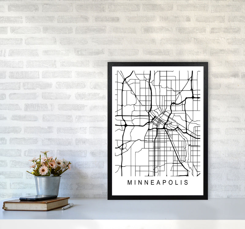 Minneapolis Map Art Print by Pixy Paper A2 White Frame