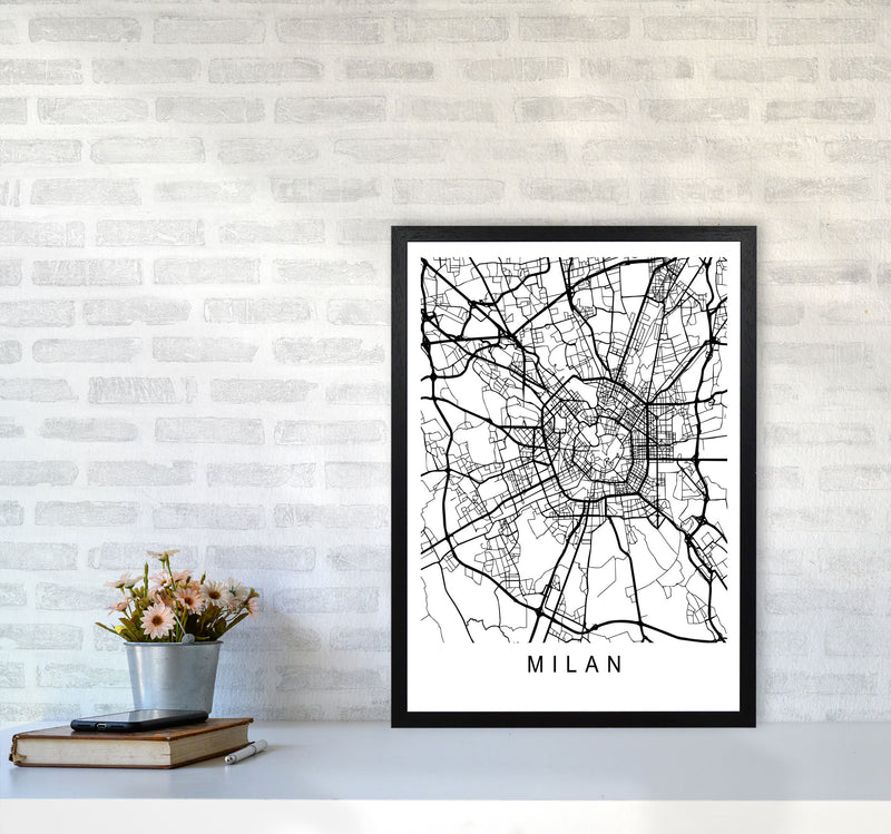 Milan Map Art Print by Pixy Paper A2 White Frame