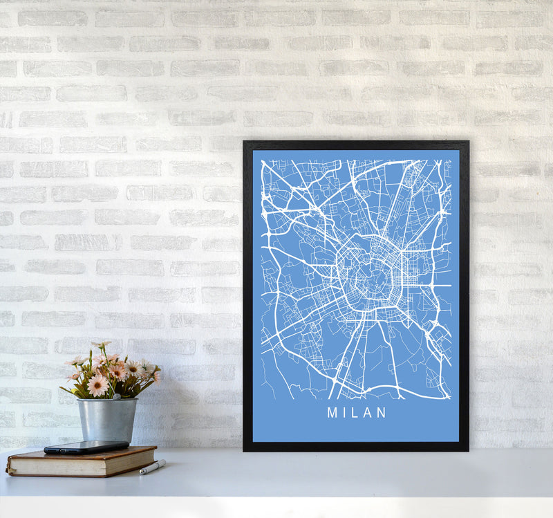 Milan Map Blueprint Art Print by Pixy Paper A2 White Frame