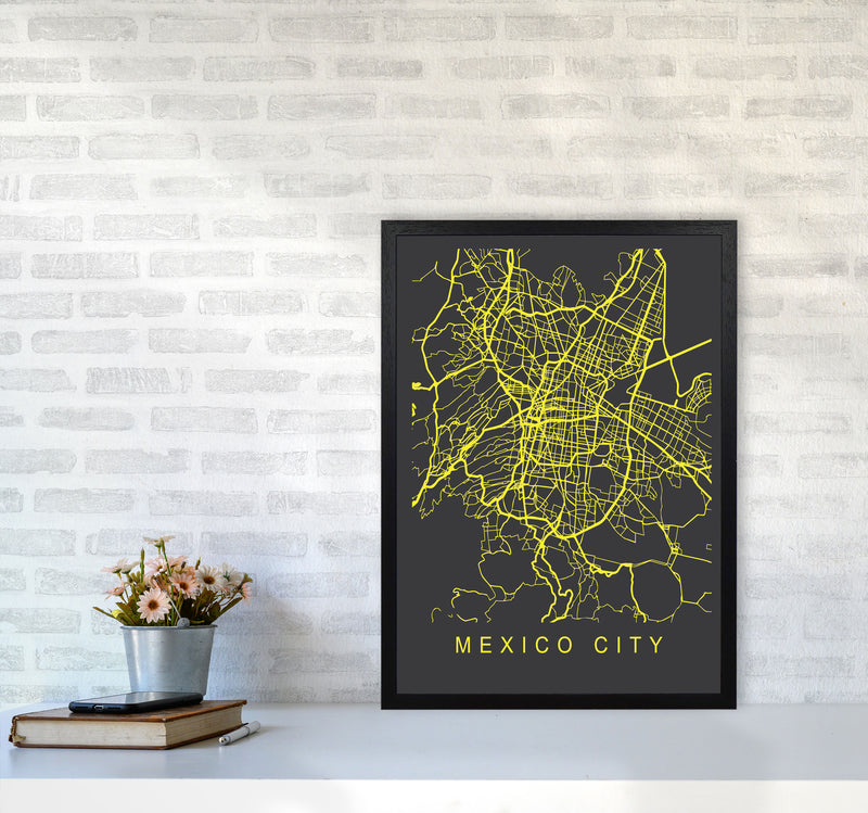 Mexico City Map Neon Art Print by Pixy Paper A2 White Frame