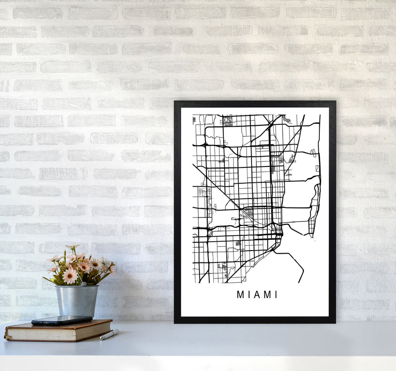 Miami Map Art Print by Pixy Paper A2 White Frame