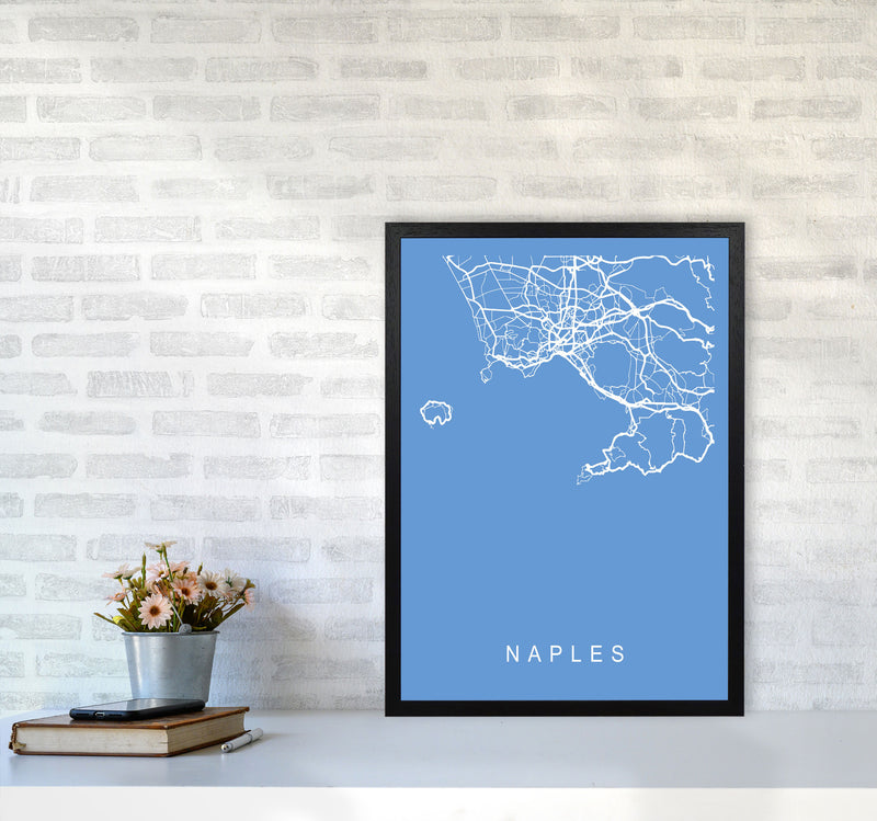Naples Map Blueprint Art Print by Pixy Paper A2 White Frame