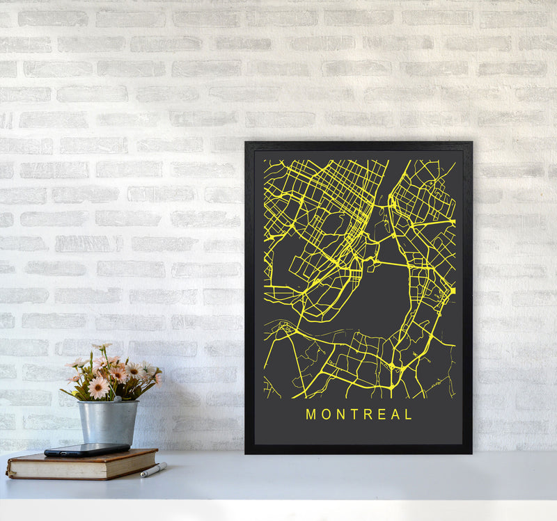 Montreal Map Neon Art Print by Pixy Paper A2 White Frame