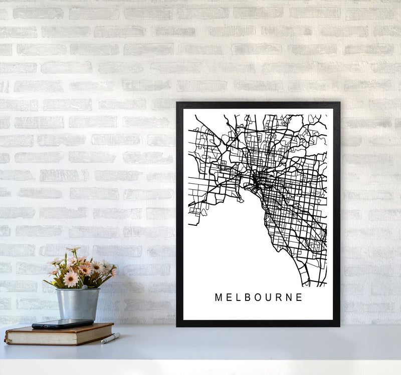 Melbourne Map Art Print by Pixy Paper A2 White Frame