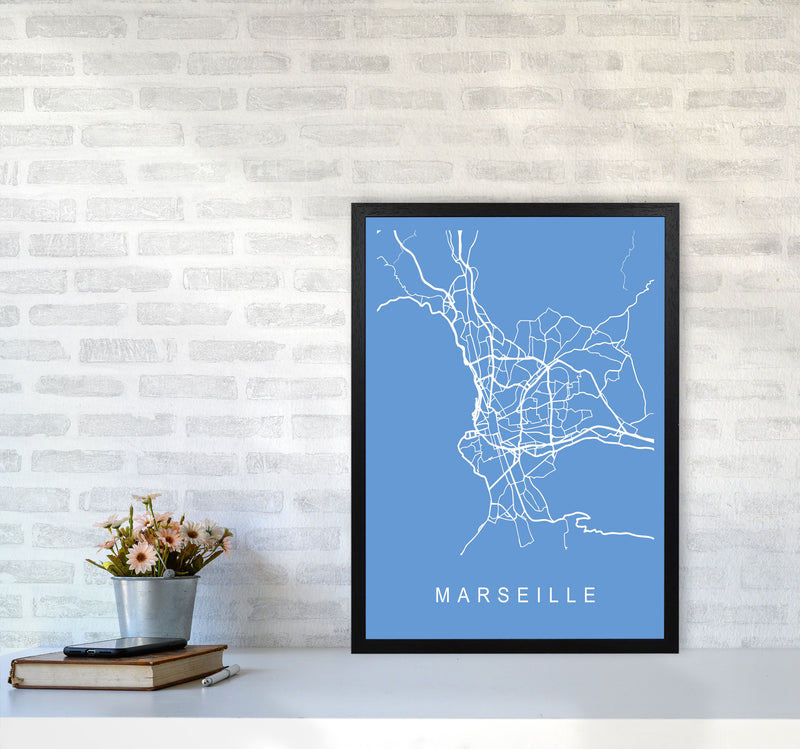 Marseille Map Blueprint Art Print by Pixy Paper A2 White Frame
