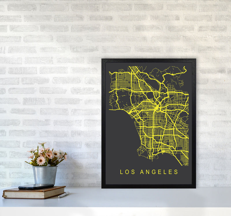 Los Angeles Map Neon Art Print by Pixy Paper A2 White Frame