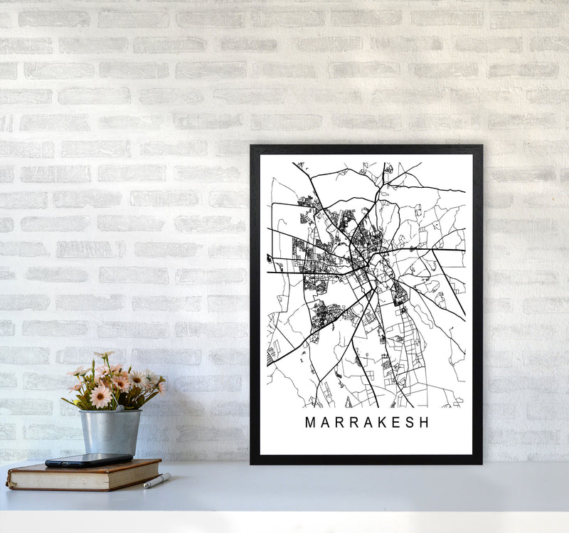 Marrakesh Map Art Print by Pixy Paper A2 White Frame