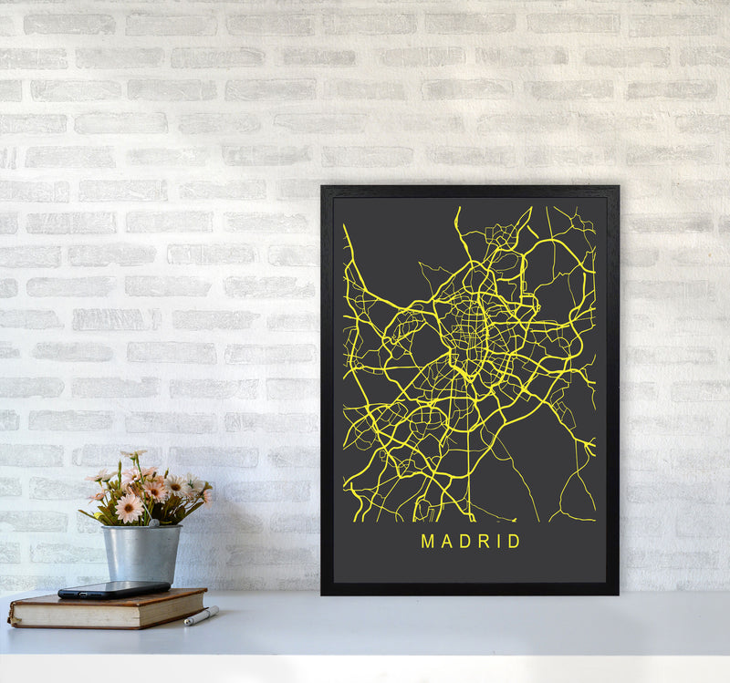 Madrid Map Neon Art Print by Pixy Paper A2 White Frame