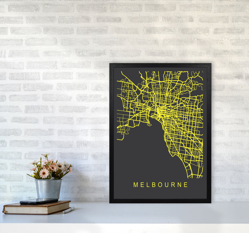 Melbourne Map Neon Art Print by Pixy Paper A2 White Frame
