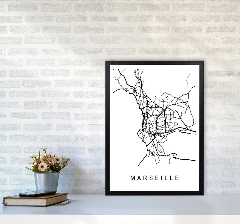 Marseille Map Art Print by Pixy Paper A2 White Frame