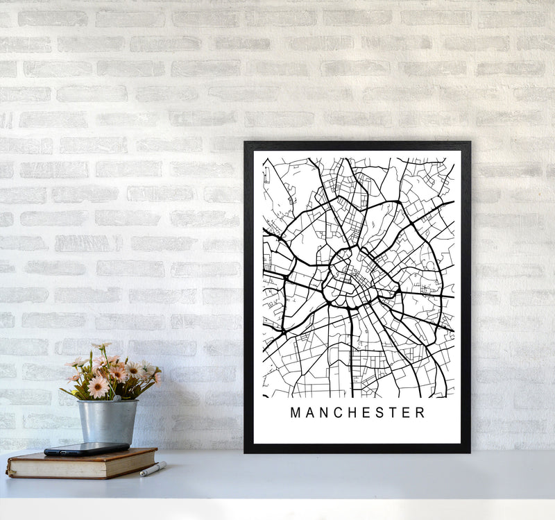 Manchester Map Art Print by Pixy Paper A2 White Frame