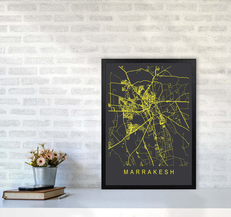 Marrakesh Map Neon Art Print by Pixy Paper A2 White Frame