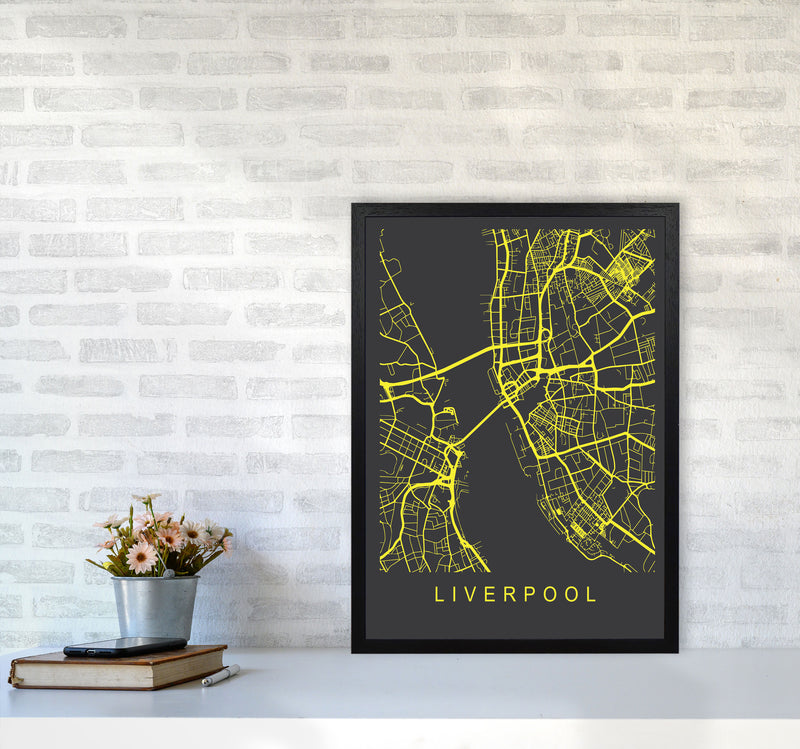 Liverpool Map Neon Art Print by Pixy Paper A2 White Frame