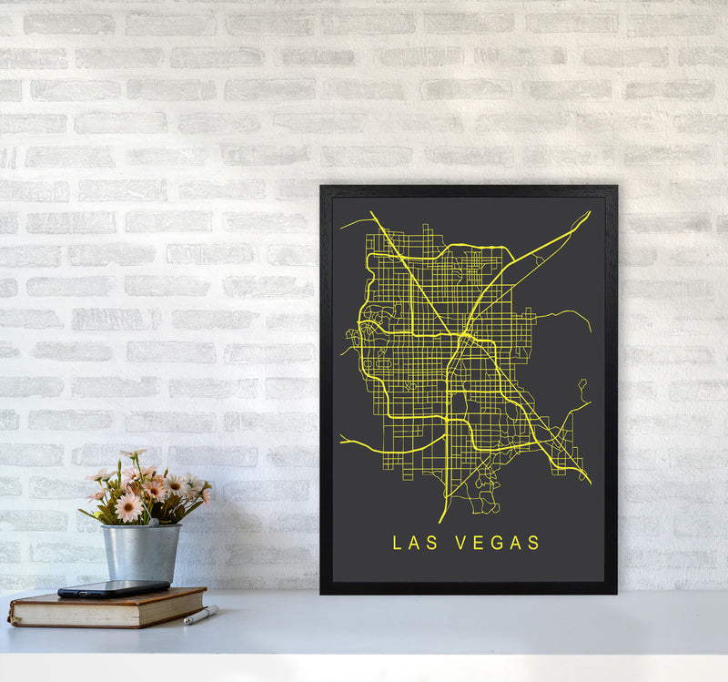 Las Vegas Map Neon Art Print by Pixy Paper A2 White Frame