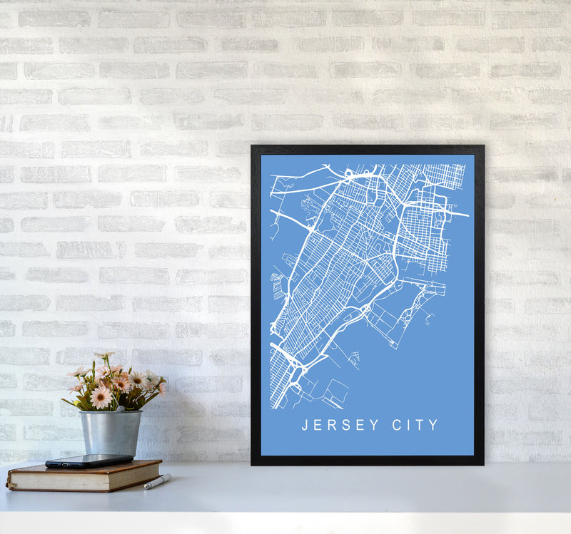 Jersey City Map Blueprint Art Print by Pixy Paper A2 White Frame
