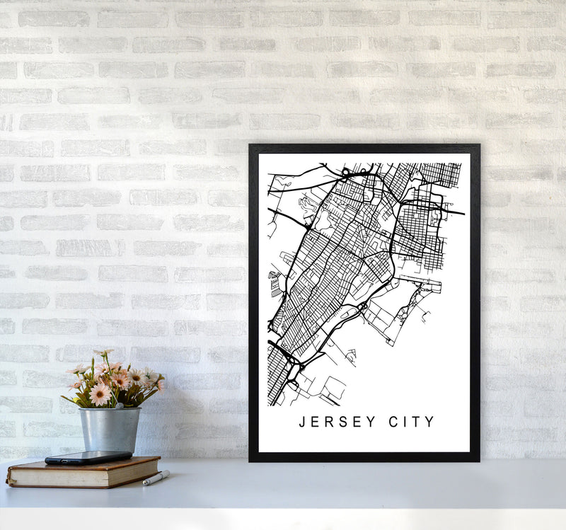 Jersey City Map Art Print by Pixy Paper A2 White Frame