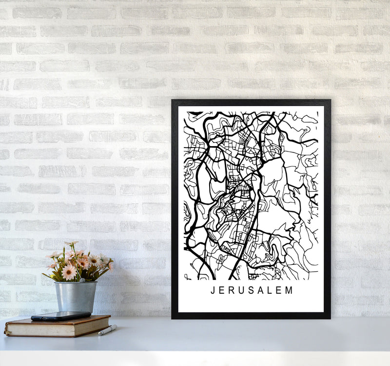 Jerusalem Map Art Print by Pixy Paper A2 White Frame