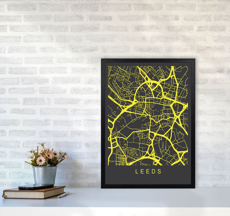 Leeds Map Neon Art Print by Pixy Paper A2 White Frame